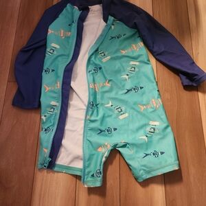 Carter's Teal and Navy Shark Print Swimsuit